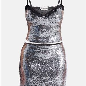 No Boundaries Sequin Mesh Tank Top and Mini Skirt Set, 2-Piece, Women's